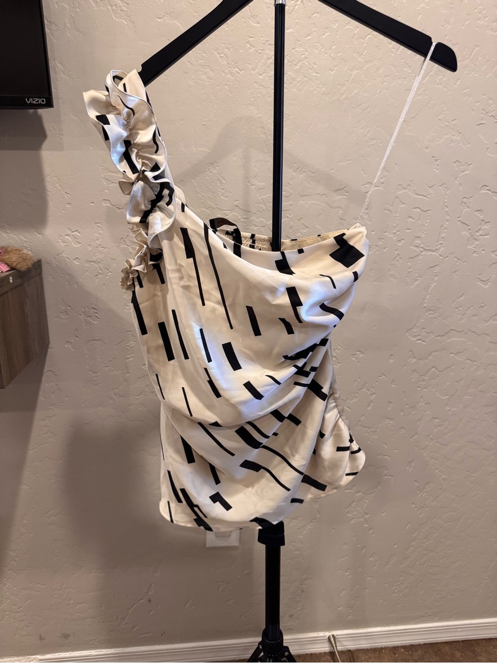 The Limited Cream and Black One-Shoulder Ruffle Blouse